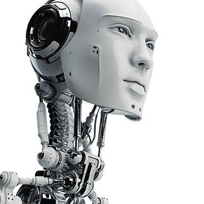futuristic handsome cyborg head in profile